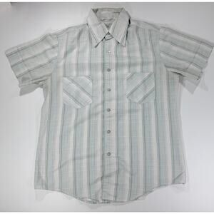 Vintage Men’s Large Green Plaid Short Sleeve Casual Button Down Shirt